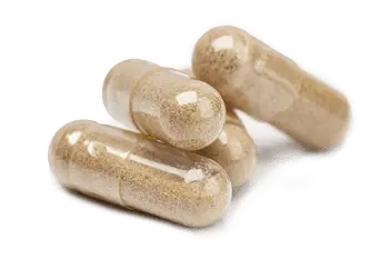Close view of dietary supplement capsules